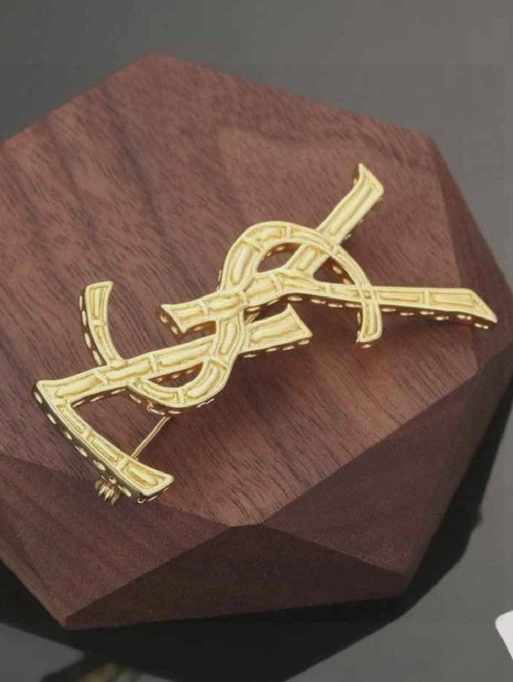 Yves Saint Laurent Gold Monogram Brooch for Women - Picture 3 of 5